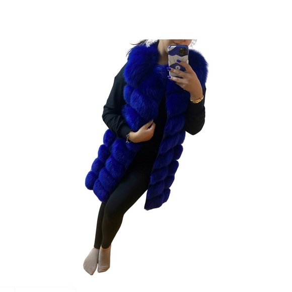 Royal Blue Fox Fur Vest Fits like a Medium - Picture 10 of 11